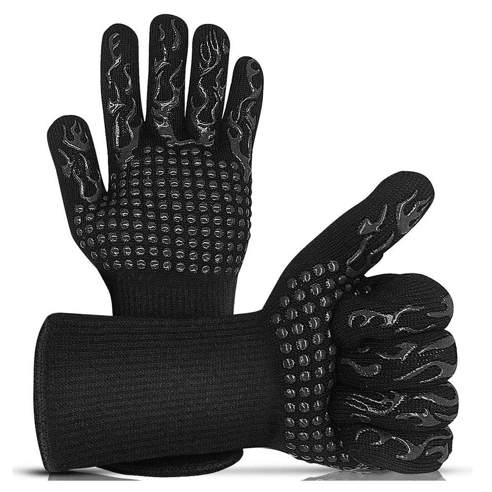 Bbq Heatresistant Gloves With Silicone Grip For Outdoor Grilling And Cooking
