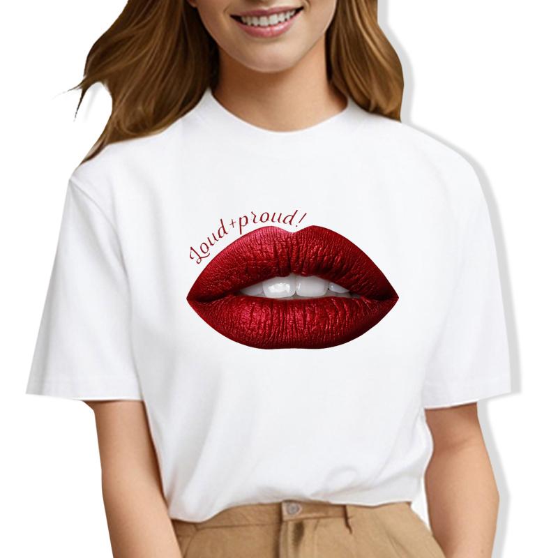 Maycaur Sexy Lips Print Women T Shirt Fashion Funny Clothes Tees Lady Summer Short Sleeve O-neck T-shirt for Girls Female Cloth