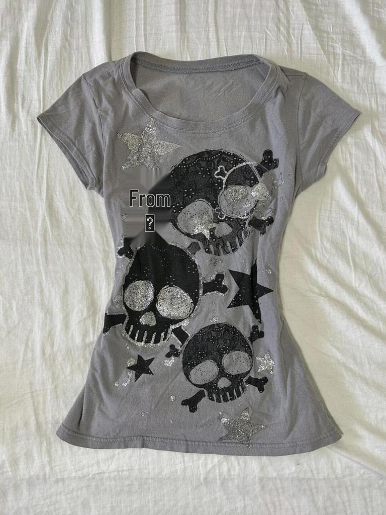 Subculture American Retro Skull Star Print Cinched Waist Short Sleeve T-shirt