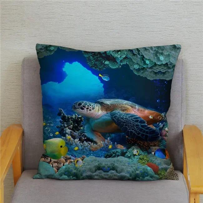 Cushion Cover Ocean Dolphin Pattern Underwater World Print Pillow Kids Sofa Home Decor