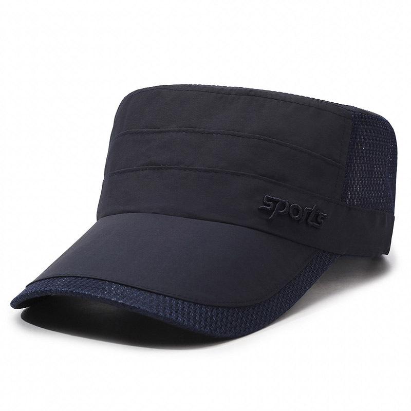 Quick-Drying Hat Men'S Spring And Summer Sun Protection Visor Thin Breathable Mesh Cap Casual Flat Top Military Hat Tide