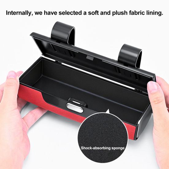 Car Storage Box for Sun Visor Shockproof Protective Eyeglasses Case with Soft Velvet Lining Magnetic Lock Large Capacity Organizer for Cards Keys