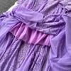 Women French Gentle Elegant Mesh Stitching Lace Dress Summer Autumn Long Sleeve Prom Evening Birthday Party Dresses