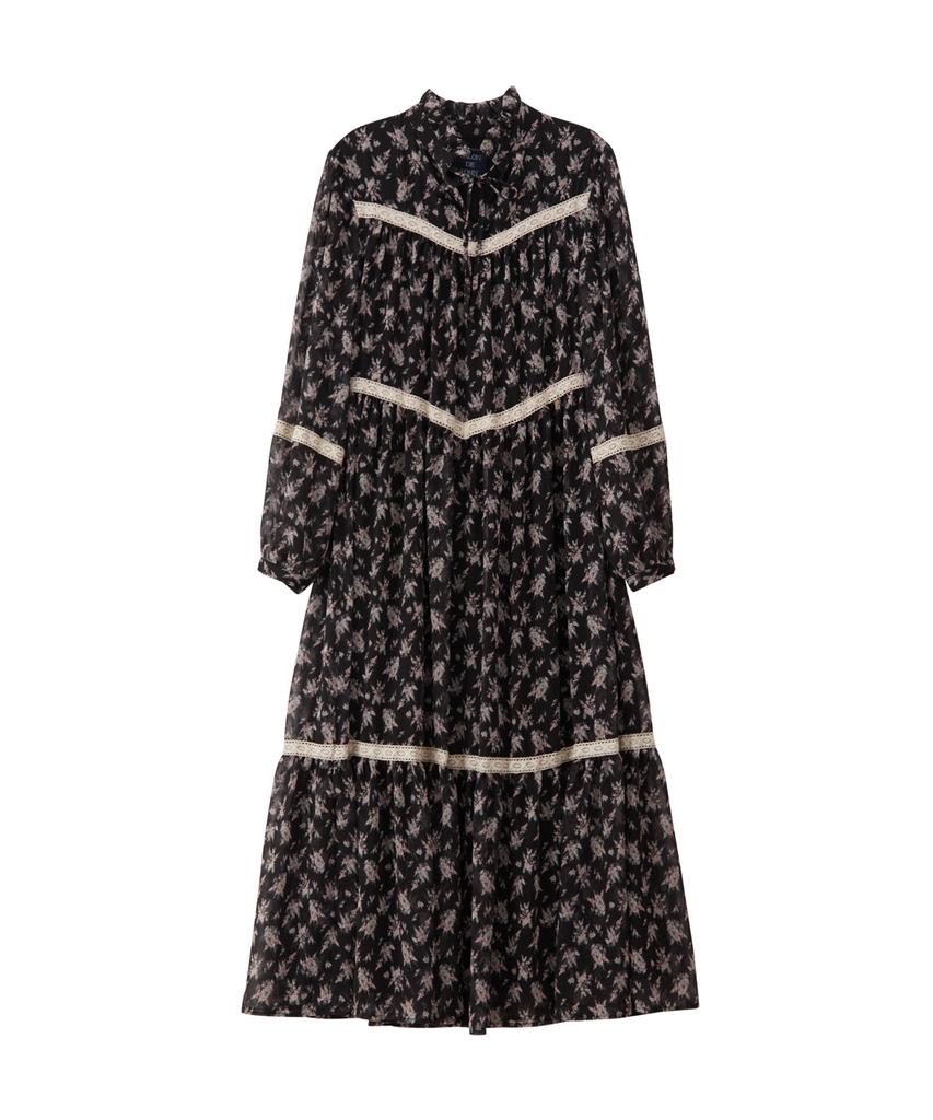 Salon De Yon Chiffon Lace Long Dress_ Black