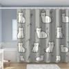 Cute White Cat Pattern Shower Curtain Waterproof Easy To Clean Privacy Protection Print Kawaii Pet Art Design Minimalist 12Hooks