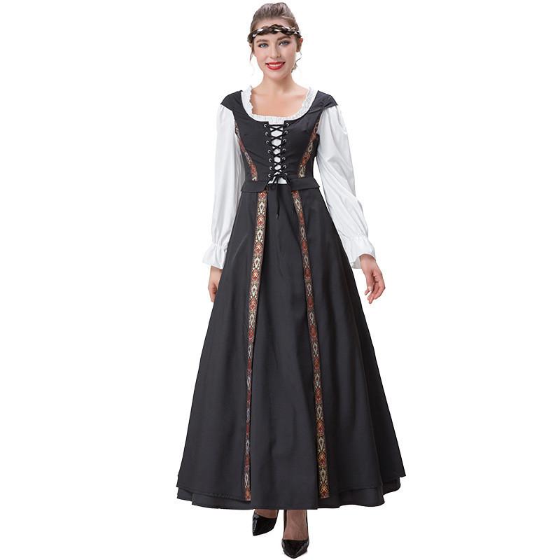 Stunning Two Piece Vintage Style Square Neck Dress Set For Gothic Themed Events