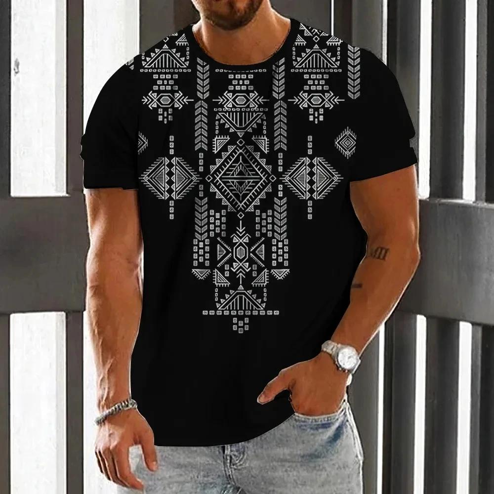 Letní pánské 3D tištěné tričko Etnické Krátký rukáv O kulatý výstřih Streetwear Vintage Pánské Volné Ležérní Mikina Prodyšné Pánské oblečení
