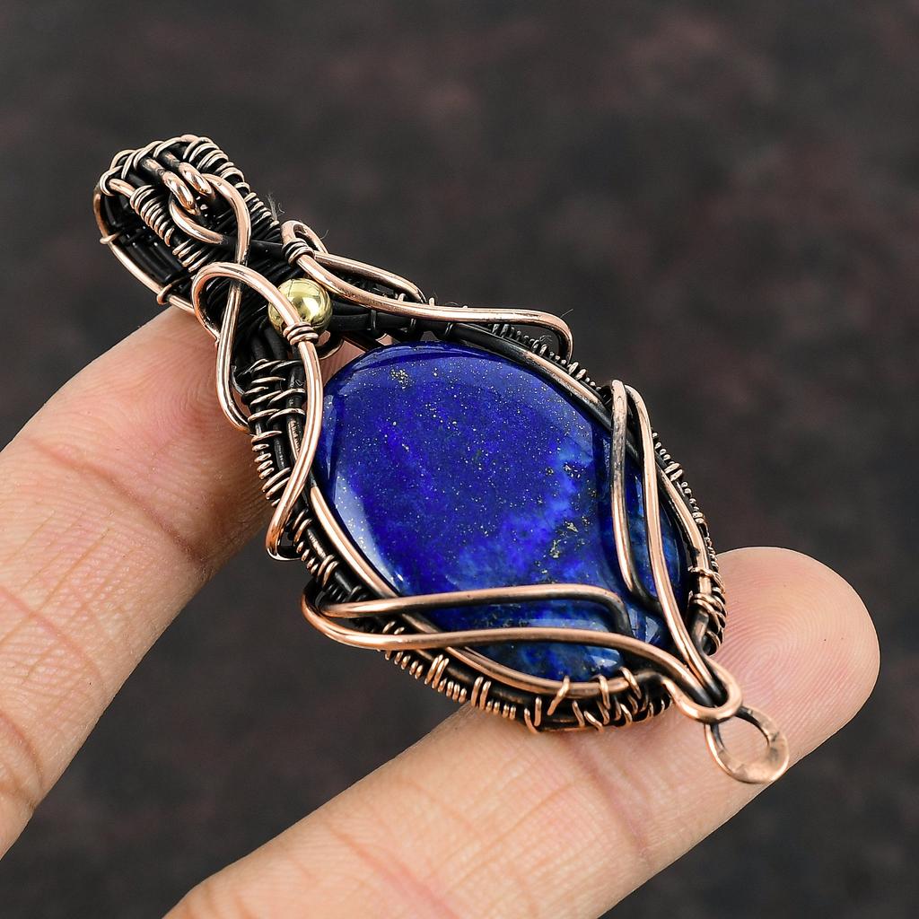 Lapis Lazuli Pendant Copper Wire Wrapped Pendant Handmade Pendant Lapis Lazuli Jewelry For Gift Gemstone Pendant Copper Wire Wrapped Jewelry
