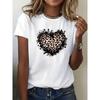 Tailles européennes T-shirt mignon pour femme avec imprimé cœur léopard, manches courtes, col rond, motif géométrique, haut décontracté d'été pour dames