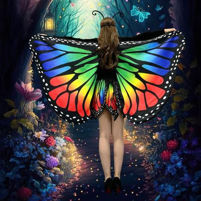 Butterfly Cape Women 3D Digital Printed Butterfly Pattern Shawl with Skirt Comfortable Butterfly Wings Halloween Parties Shawl