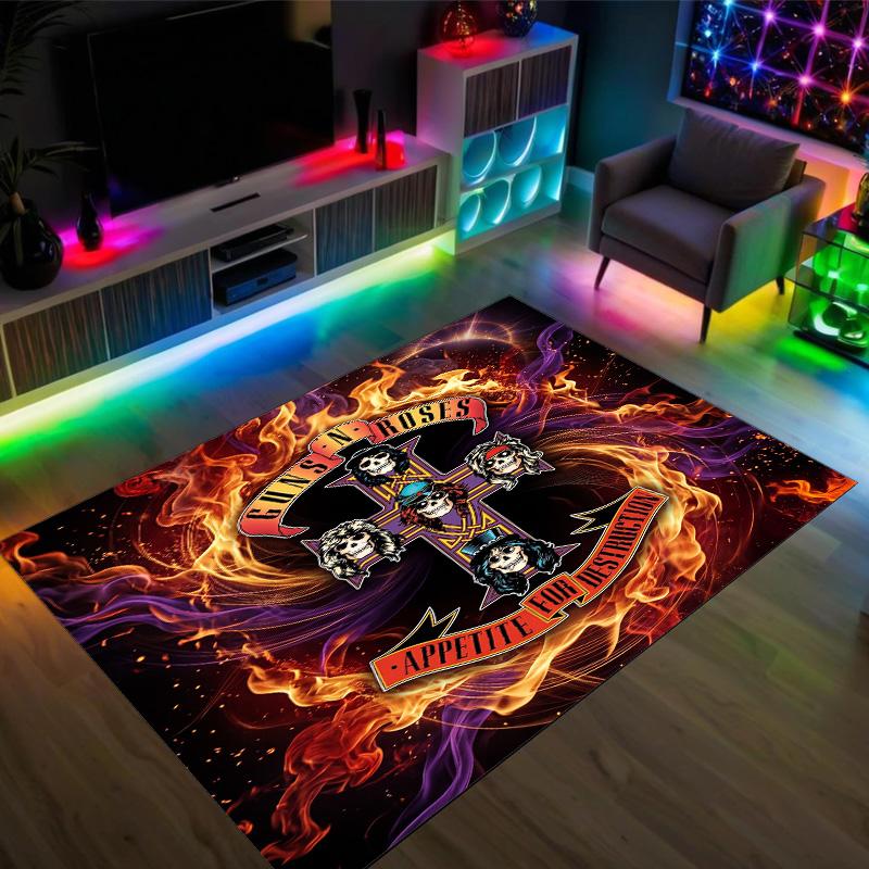 Guns N’ Roses Design Kristall Sammet Matta Mysig Icke?Halkskyddad tryckt matta för sovrum, vardagsrum, entré
