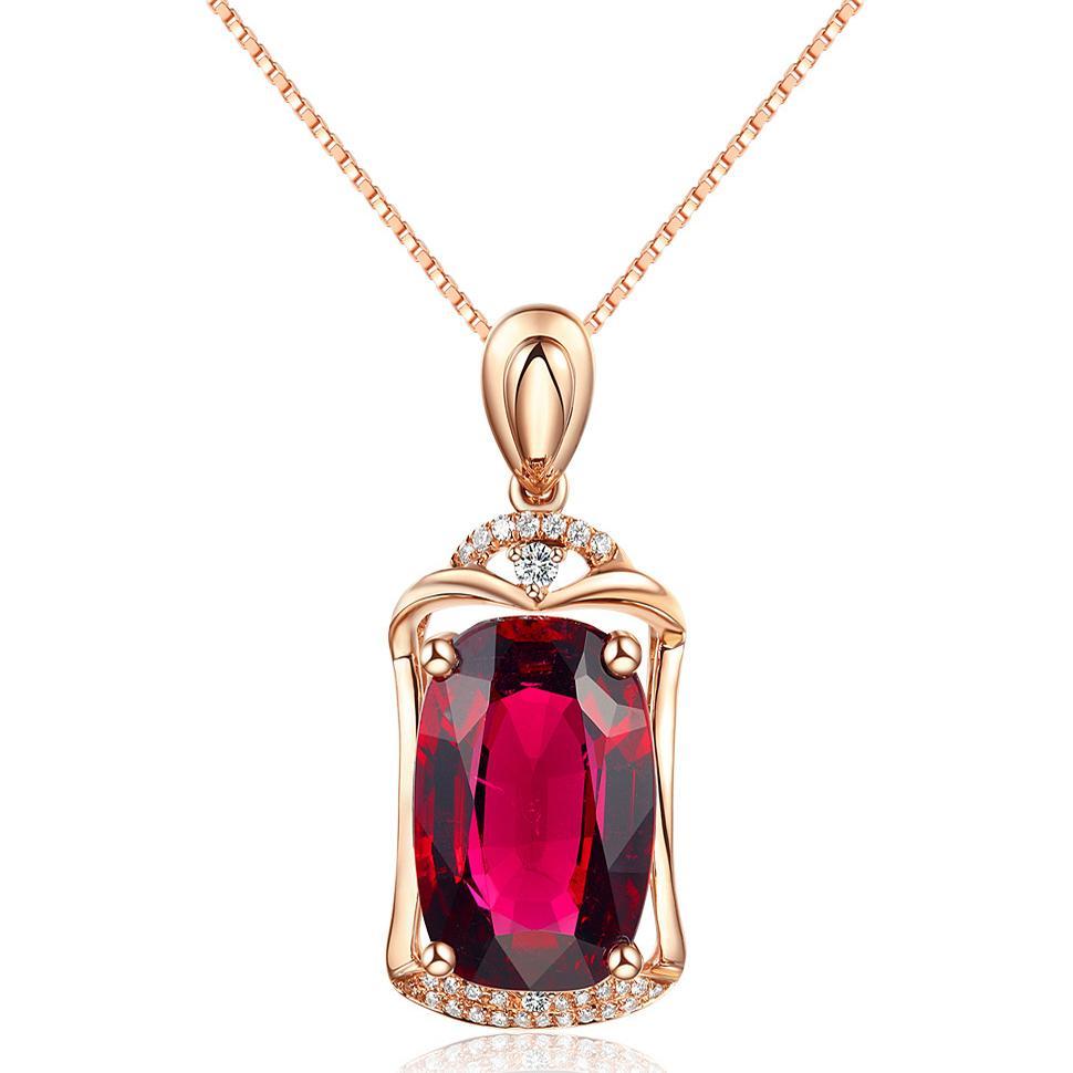 Echter Pierscionki-Anhänger aus 14 Karat Roségold, Bizuteria-Edelstein, natürlicher roter Rubin, Schatzanhänger, 45 cm Halskette, Schmuck, 1 cm Anhänger