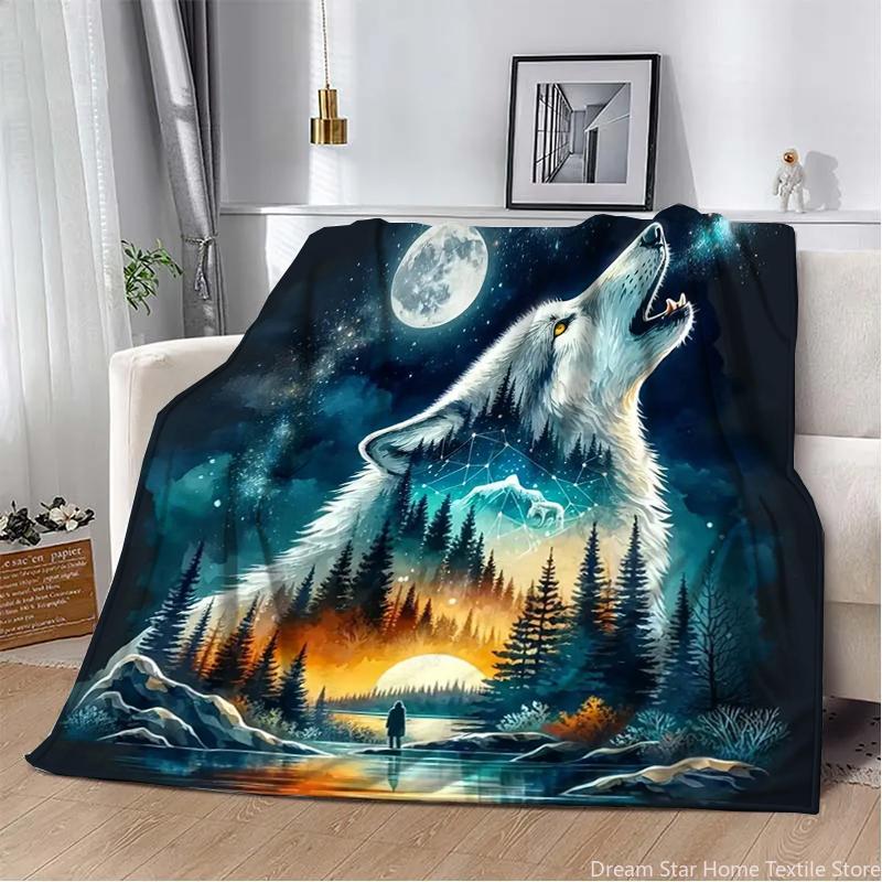 Couverture en Flanelle Animale Loup Mignon Dessin Animé Moelleuse pour Enfants et Adultes Couvre-lit Peluche pour Canapé Jeter Couverture de Déjeuner pour Canapé Lit