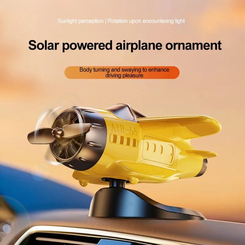 1PC Solar Powered Airplane Ornament 360° Rotating Propeller Fighter Model Car Interior Center Console Mini Aircraft Decoration