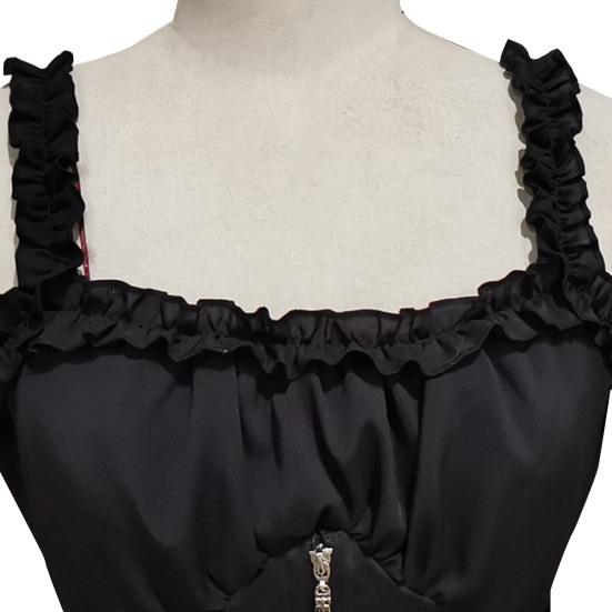 Women Cosplay Dress Gothic Style Witch Layered Ruffle Hem Mesh Halloween Party