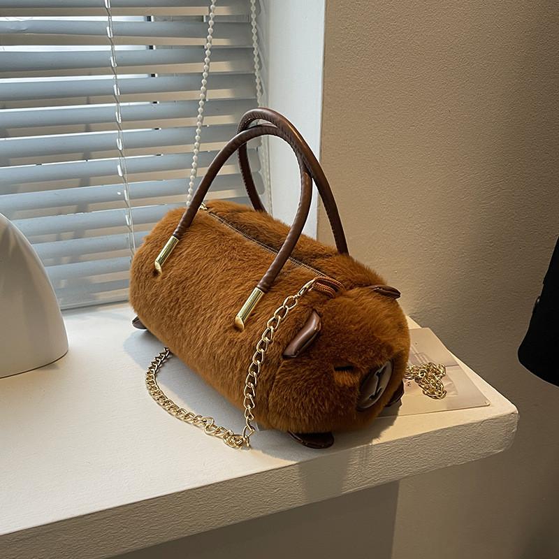 Plush Capybara Bucket Bag For Women With Zipper Closure And Crossbody Style For Daily Use
