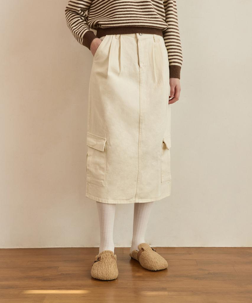 Adowl Lata Cargo Pocket H Line Skirt - Ivory