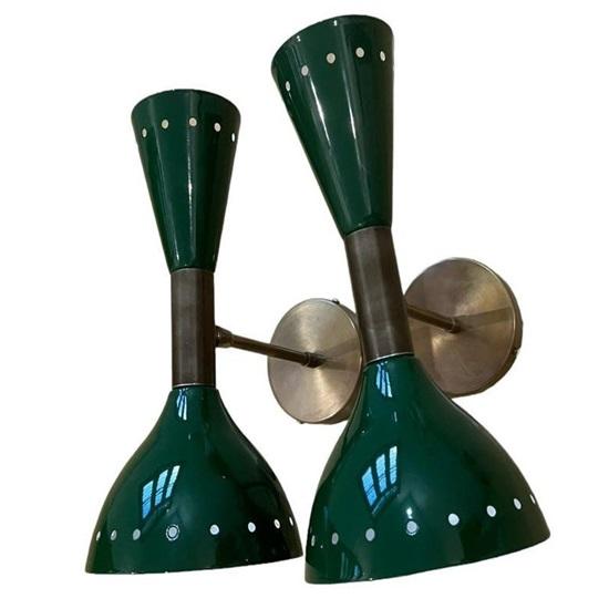 Grün Messing Diablo Sputnik Stilnovo Doppel Wandleuchte Mid-Century Modern Waschtischleuchte für jeden Raum Badezimmer, Küche, Wohnzimmer