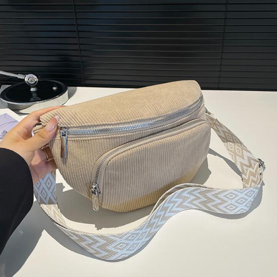 Corduroy Chest Bag for Women Crossbody Fanny Pack Casual Bum Sling Bag with Adjustable Strap