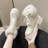Leather Platform with Laces Booties Plush Round Toe Women's Snow Boots Waterproof Ladies Shoes Work Chic and Elegant Footwear