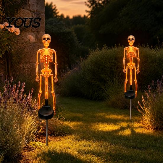 Halloween Party Props for Walkways 2Pcs Solar Skeleton Stake Light, Glowing Realistic Figurine, Waterproof Illuminated Yard Accents Outdoor Lawn Lamp