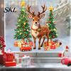 Seasonal Window Sticker 1/2 Sheets Christmas Reindeer Cling, Elk Tree Car Gift Box Peel Stick Decals Static Glass Sticker, Waterproof Decal,