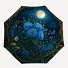 Blue Rose Garden Moonlit Night Umbrella, Portable 3-Fold Umbrella for Men & Women,Christmas Gift ES351