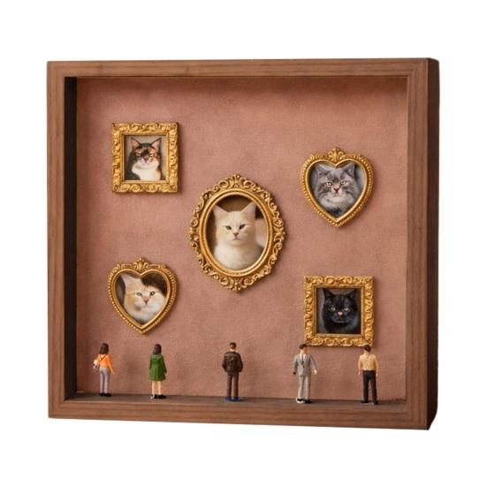 DIY Mini Museum Silhouette Box Personalized Photo Display Shadow Box Frame Kit with Mini Gold Frames Figurines Pet Memorial Gift for Home Bedroom Desk