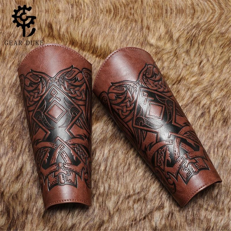 Middeleeuwse Polsband Perfect voor Kostuumfeesten Bijeenkomsten Cosplay Embossed Handschoen Armbeschermer Handschoen Bruine Polsband