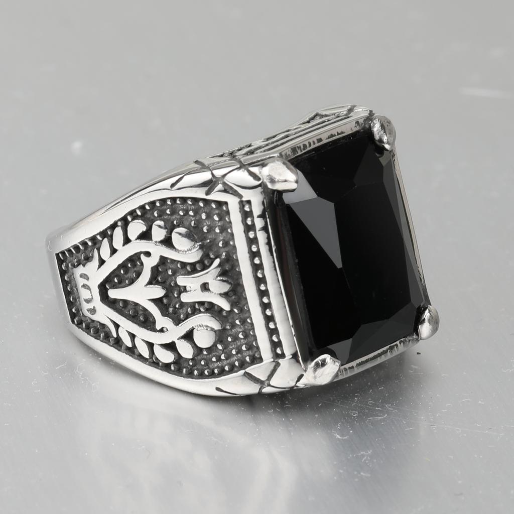 Fashion Stainless Steel Retro Geometric Mens Ring Crystal Male Jewelry High Quality Gift for Boyfriend