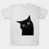 Asian Size Cotton Unisex Tshirt Print T-shirt Funny Peeping Black Cat T-shirt No-Cut Print Regular Fit