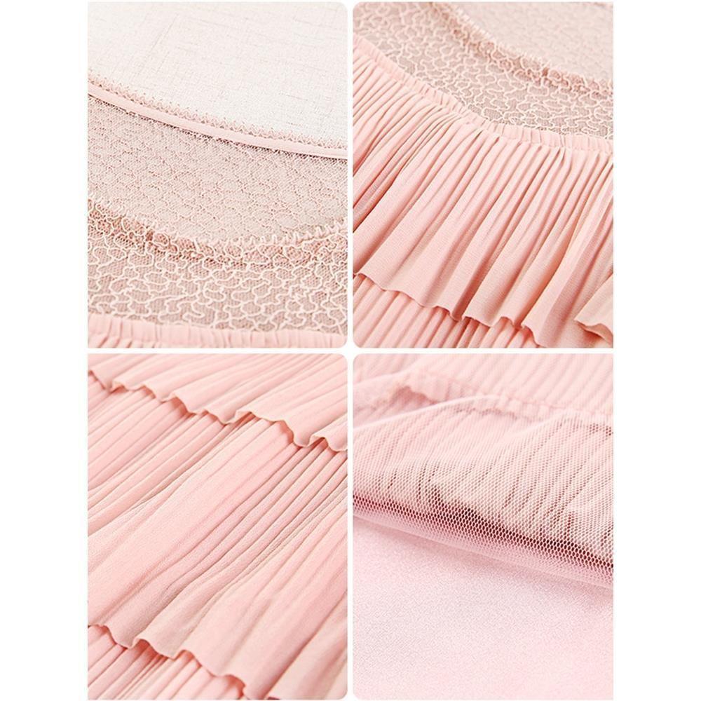 Summer Lace Patchwork Chiffon Dress, Short-Sleeved Fairy Style Cake Skirt In Black