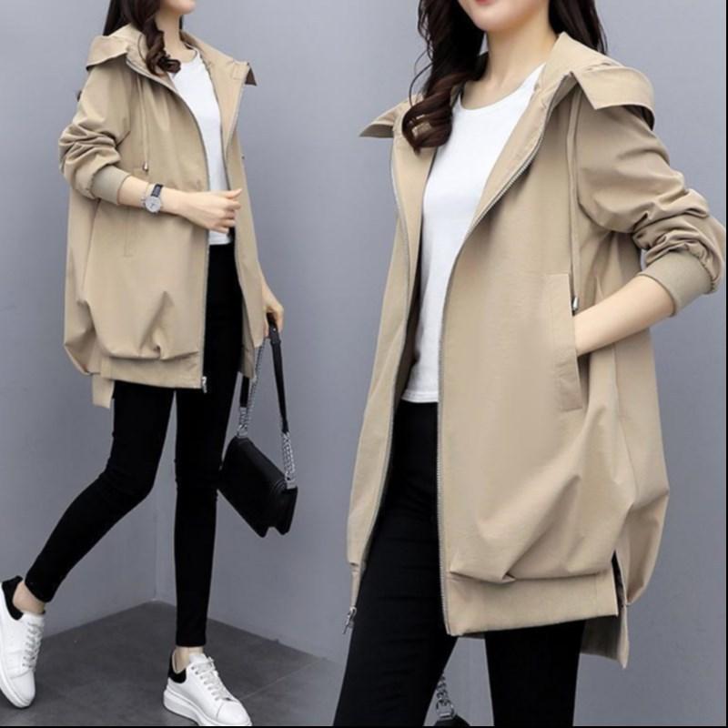 Windbreaker Women Autumn Coat 2023 Casual Women's Hooded Trench Coat
