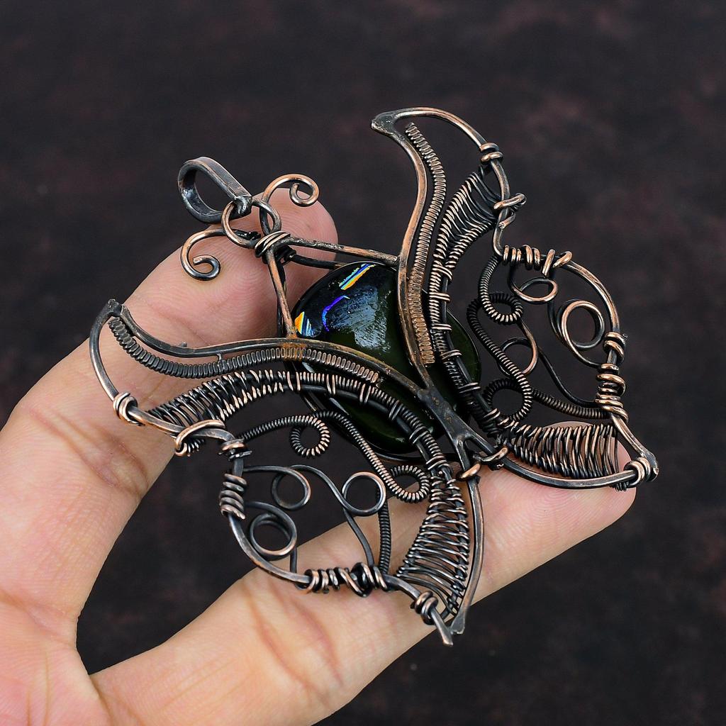 American Dichroic Glass Pendant Copper Wire Wrapped Butterfly Pendant Handmade Pendant Elegant Copper Jewelry Gemstone Pendant Gifts For Her
