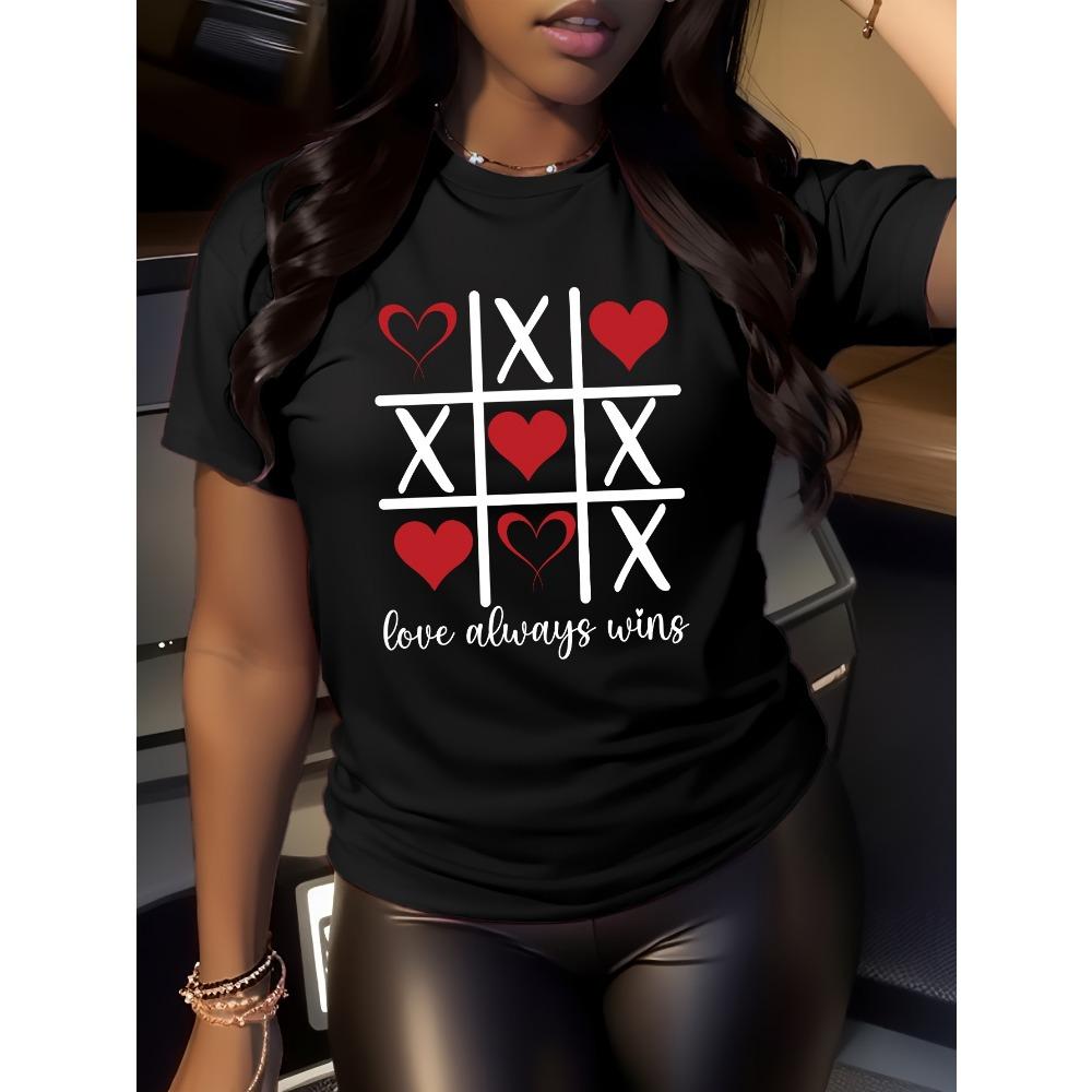 Ladies' Casual Sports T-shirt LOVE Always Wins Games Couple Romantic Declaration Outfit Valentine's Day Top