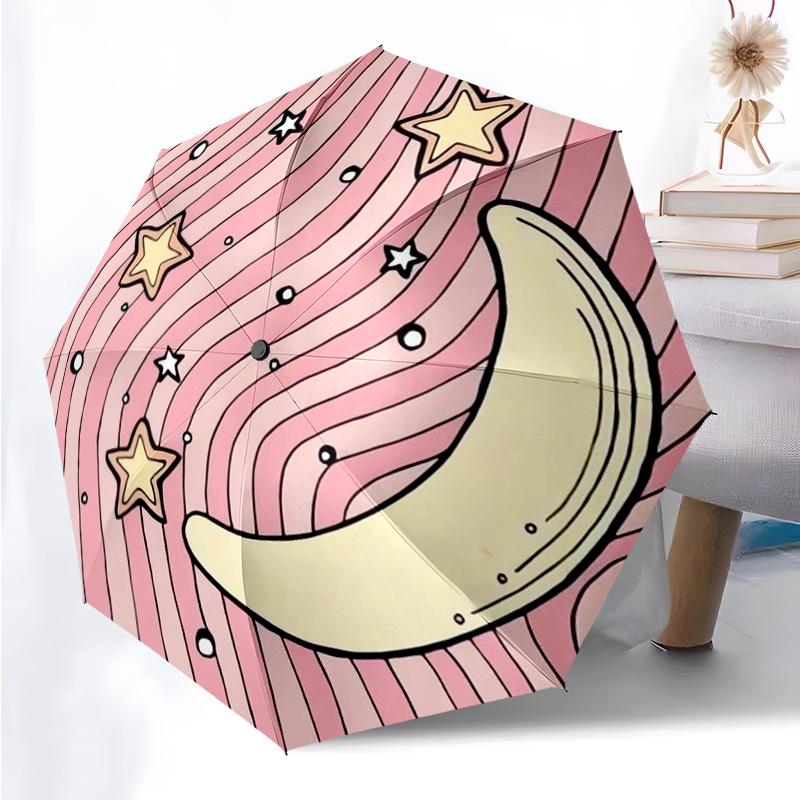 Moon Themed Folding Umbrella Fashion Auto-Open 8 Iron Ribs Plastic Handle Foldable Sunshade Perfect Christmas Gifts