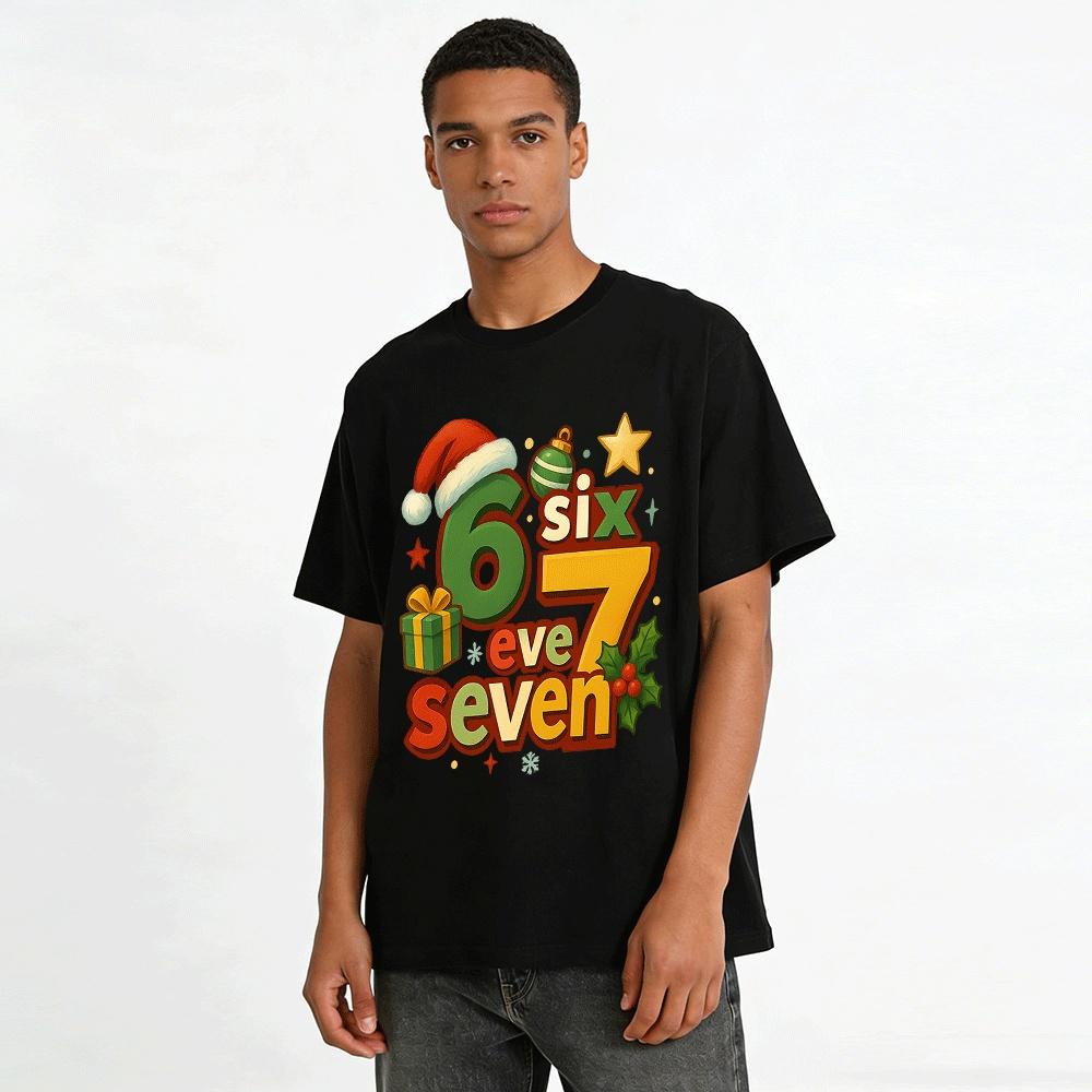 Christmas Themed Number 6 7 Graphic Casual Top For All Ages Pure cotton T-shirt
