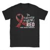 Unisexs In February We Wear Red Heart Disease Awareness Month Ribbon T Shirts Pure Cotton Clothing Awesome Round Collar Tee Shirt