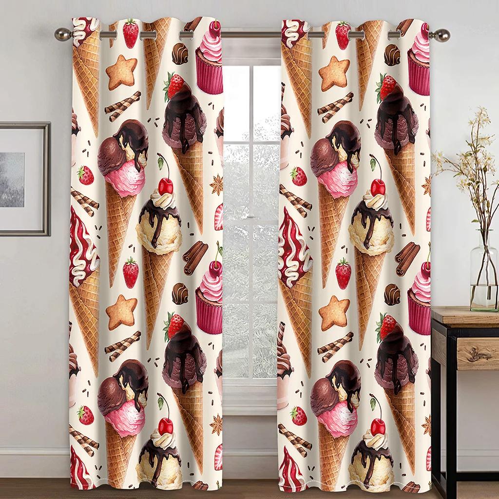 Fashion Dessert Ice Cream Lollipop Donut High Shading Curtain for Girls Bedroom Living Room Hotel Studio Window 2Panel Sunshad