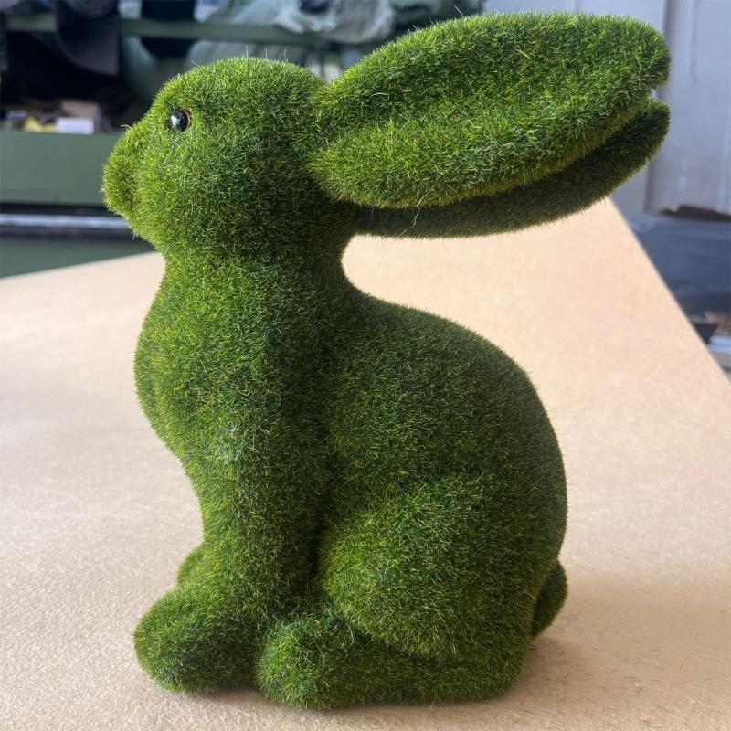 Resins Easters Rabbit Figurines Green Flockeds Bunnys Ornament for Home and Garden Decoration