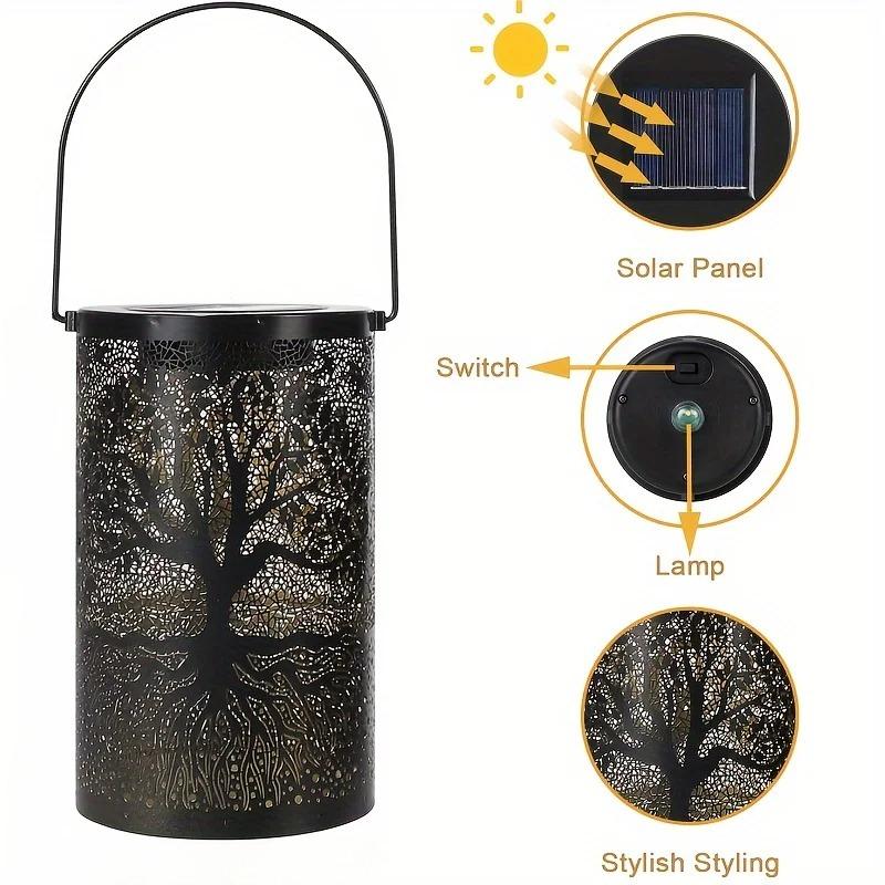 Hanging Solar Lantern, Outdoor Waterproof Vintage Metal LED Big Tree Decorative Lights, Garden Yard Lawn Lights