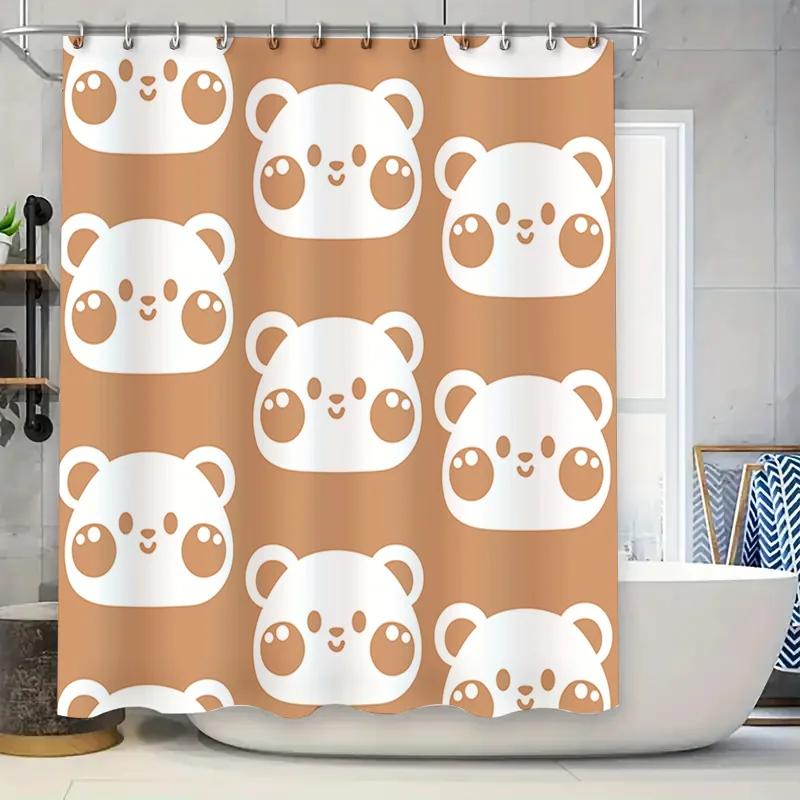 Cute Cartoon Panda Design Shower Curtains Set for Bathroom Decor Waterproof Fabric Shower Panels In Orange White Colorful