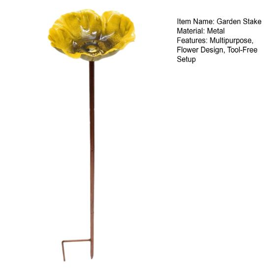 Metal Flower Yard Stake Handmade Bee Watering Station Ground Insert Bird Bath Feeder Butterfly Drinking Bowl Outdoor Decor for Garden Yard Lawn