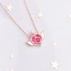 Sailor Moon Herzform Engelsflügel Anhänger Halskette Farbe Rosa Kristallkrone Halskette, Edelstahl