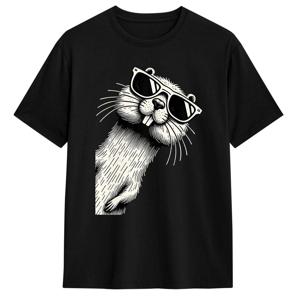 Unisexs T Shirt Funny Beaver Wearing Sunglasses Cool Beaver T Shirts Trending Beach Tees Streetwear Pure Cotton Tops Gift