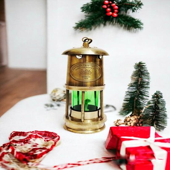 Lanterna de latão de 16,51 cm para decoração de casa, presente para homens em presentes de aniversário para Halloween, Natal, lâmpada de latão para sala de estar, quarto