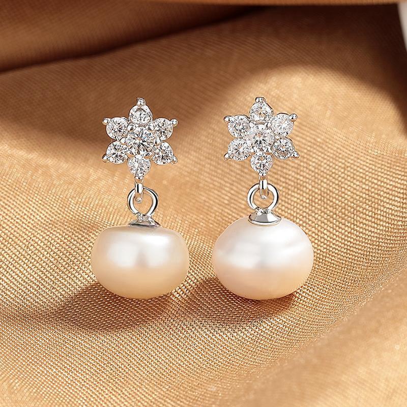 Fashion Temperament Snowflake Earrings For Women, Japan And Korea Short Freshwater Earrings, Meilong Silver Jewelry Customization