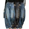 Damen High Waist Weite Beine Jeans Ösen Kreis Cut Out Ausgeschnitten Hohl Denim Hose Streetwear Hosen 2026 Frühling Sommer