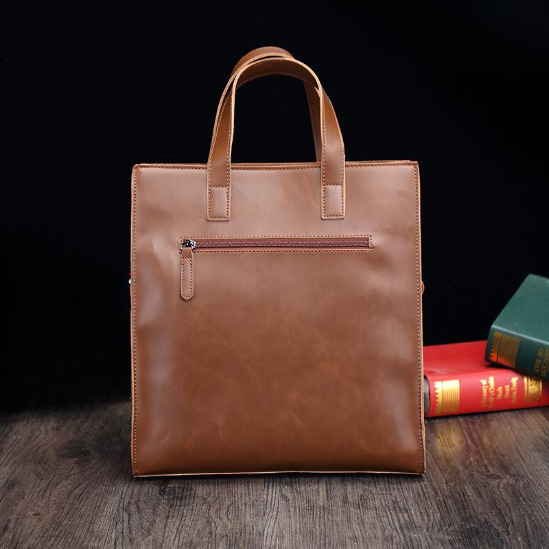 Men's Vertical Fashion Retro Crazy Horse Pu Leather Tote Bag Trendy Messenger Handbag Men's Shoulder Bag