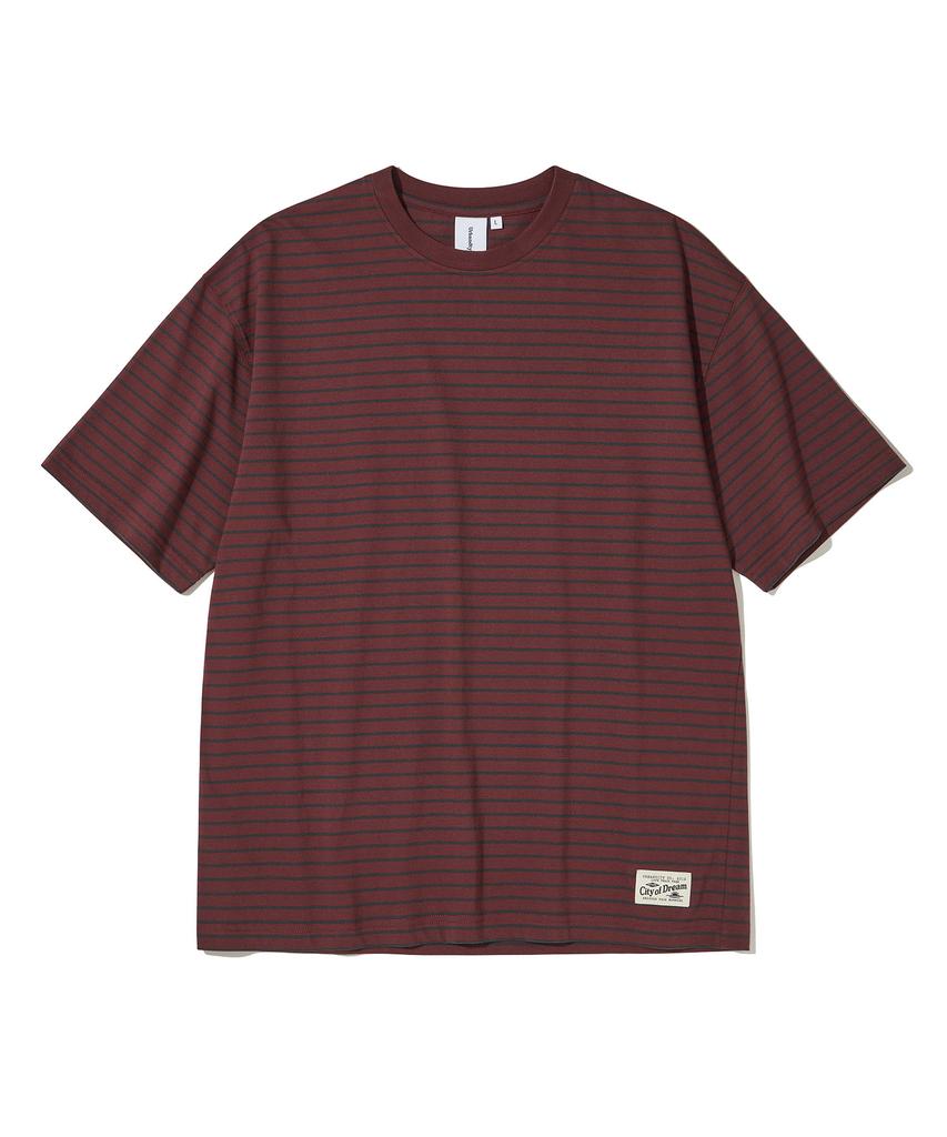 URBANDTYPE Vintage Label Striped T-Shirt_Wine